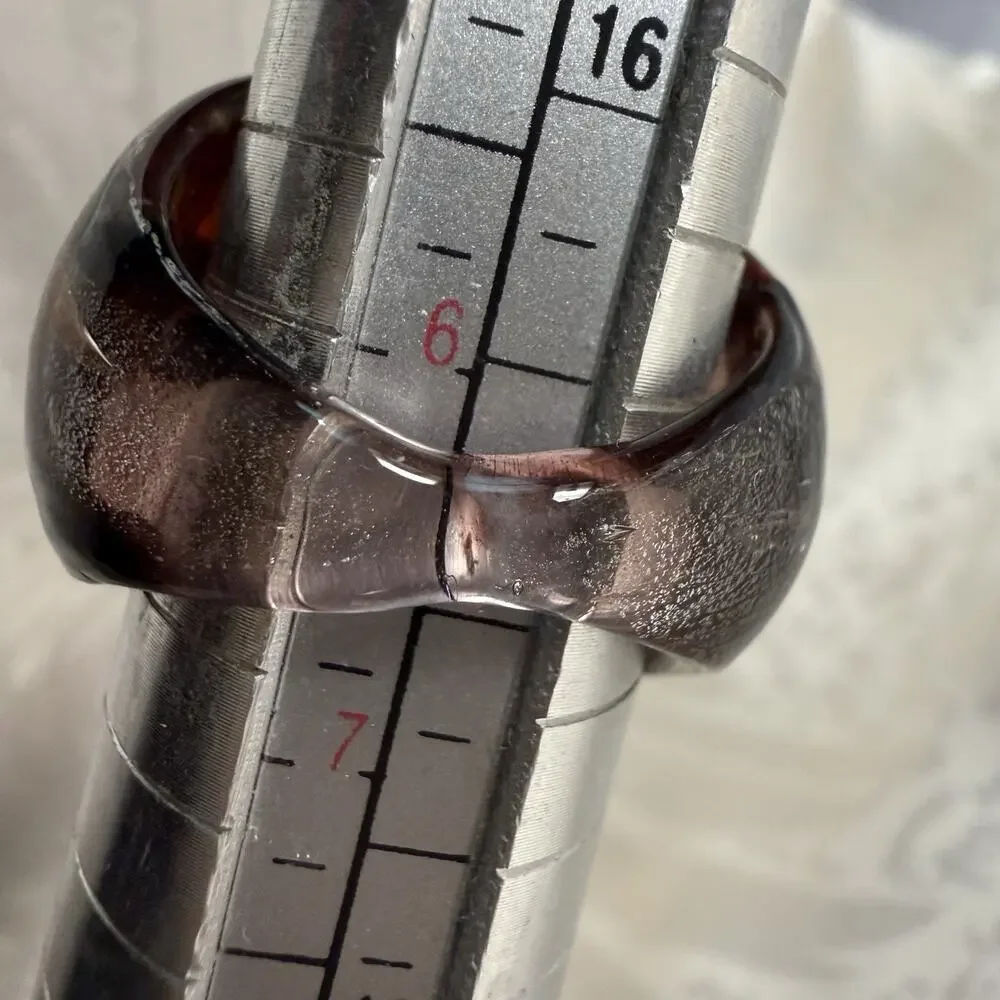 Artisan Lampwork Style Art Glass Dome Ring Sz 6.25 Luminous Brown Silver Copper
